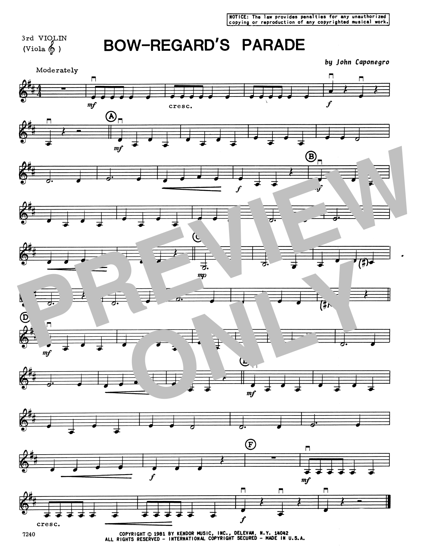 Download John Caponegro Bow-Regard's Parade - Violin 3 (Viola T Sheet Music