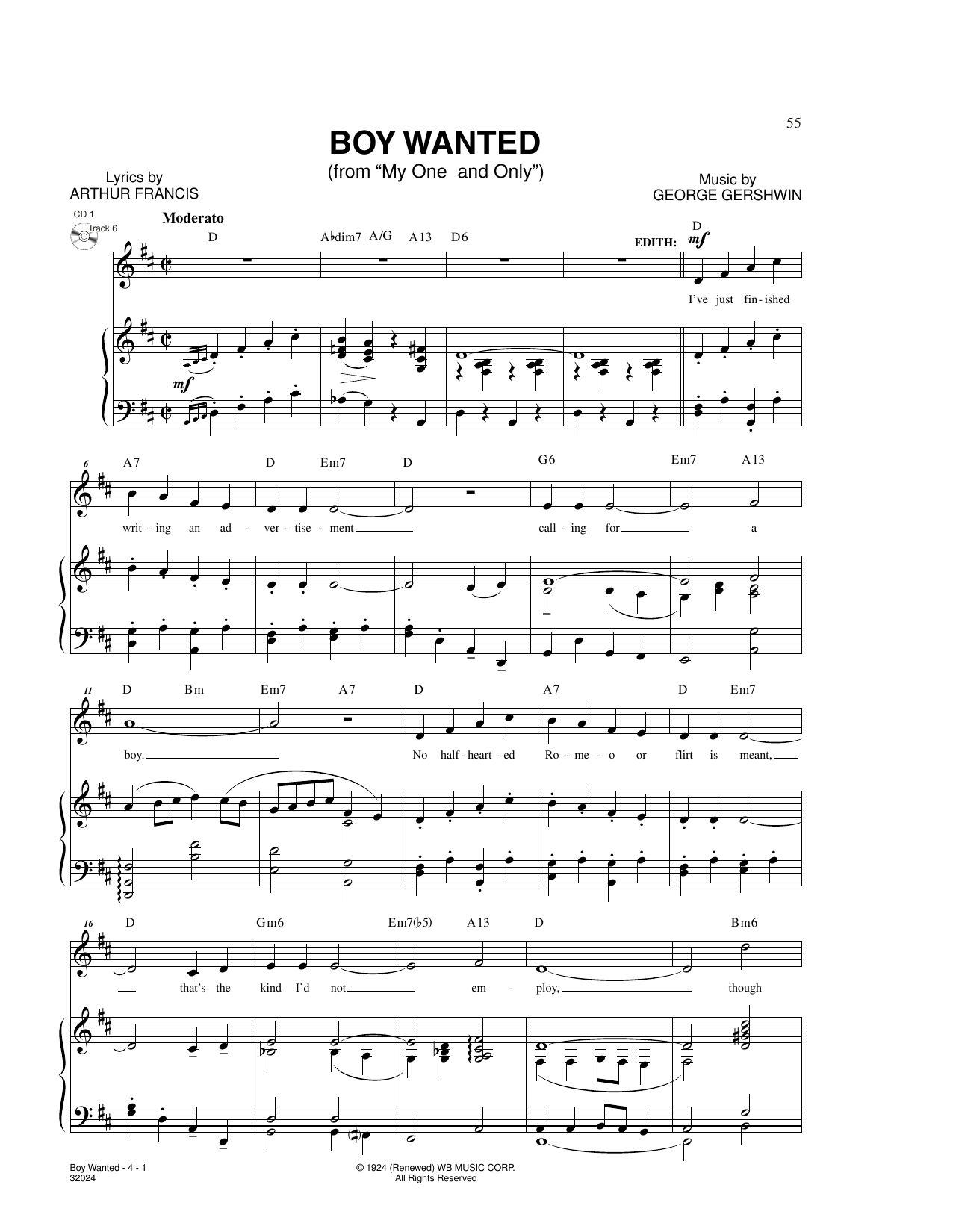 Download George Gershwin & Ira Gershwin Boy Wanted (from My One And Only) Sheet Music