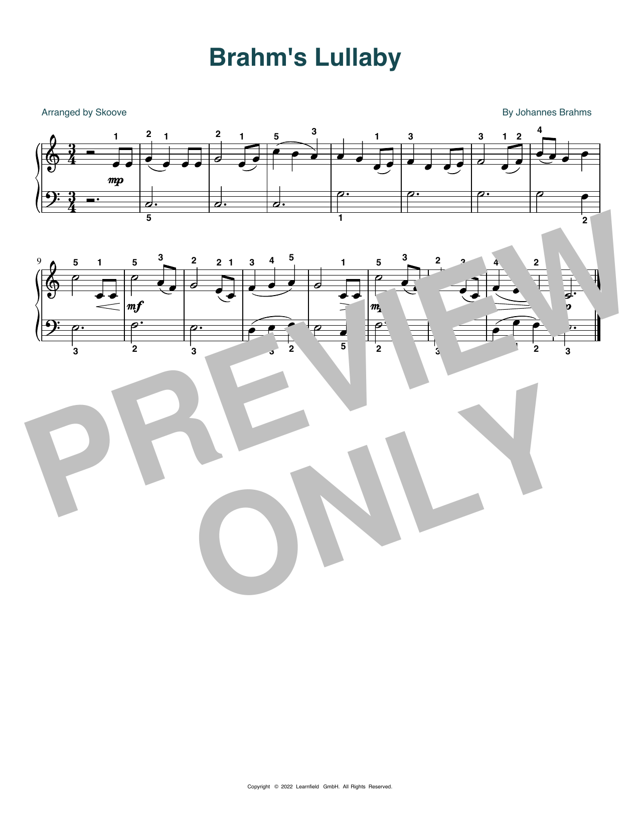 Download Johannes Brahms Brahms' Lullaby (arr. Skoove) Sheet Music