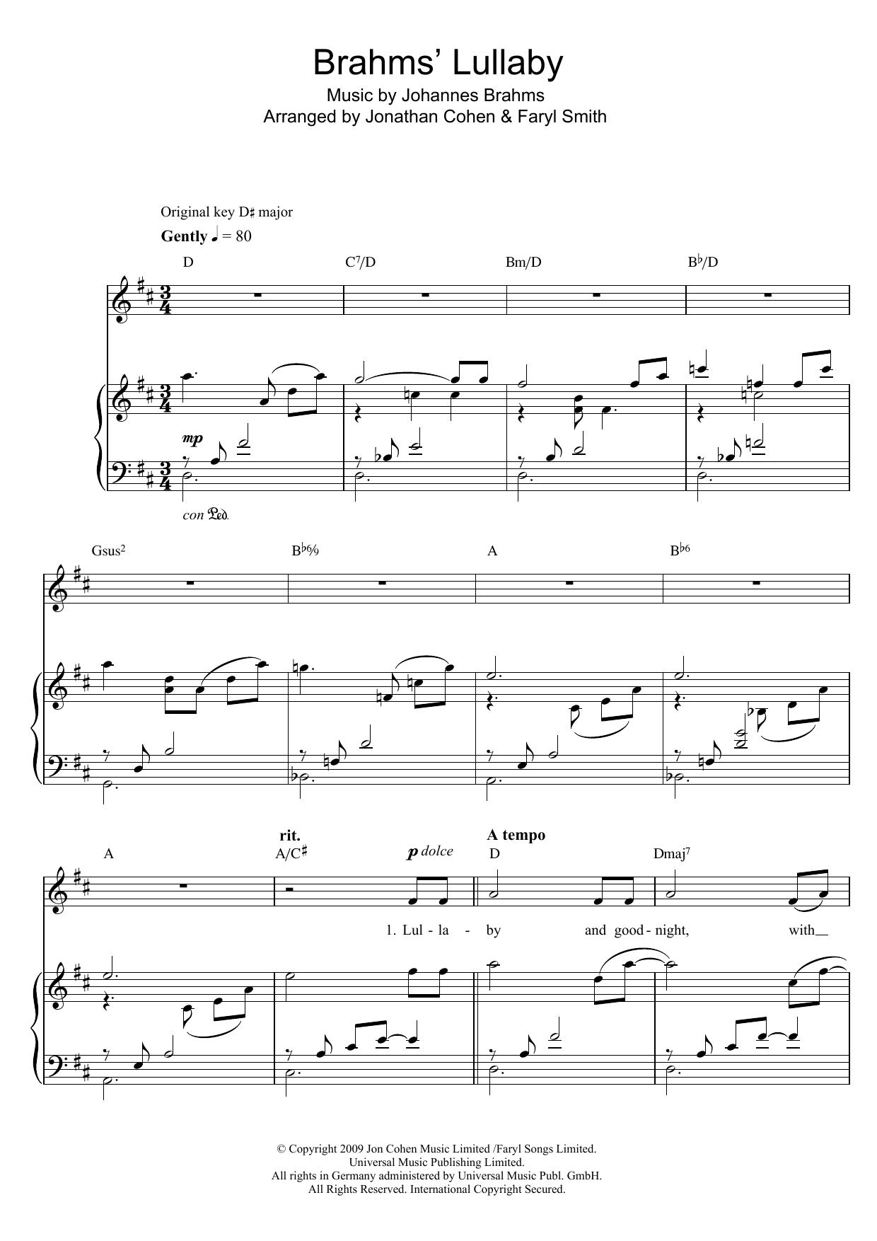 Download Faryl Smith Brahms' Lullaby Sheet Music