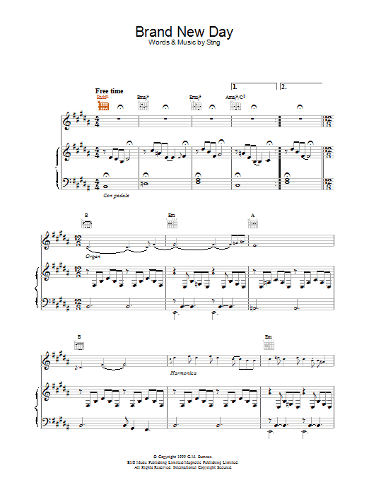 Sting Brand New Day sheet music notes printable PDF score