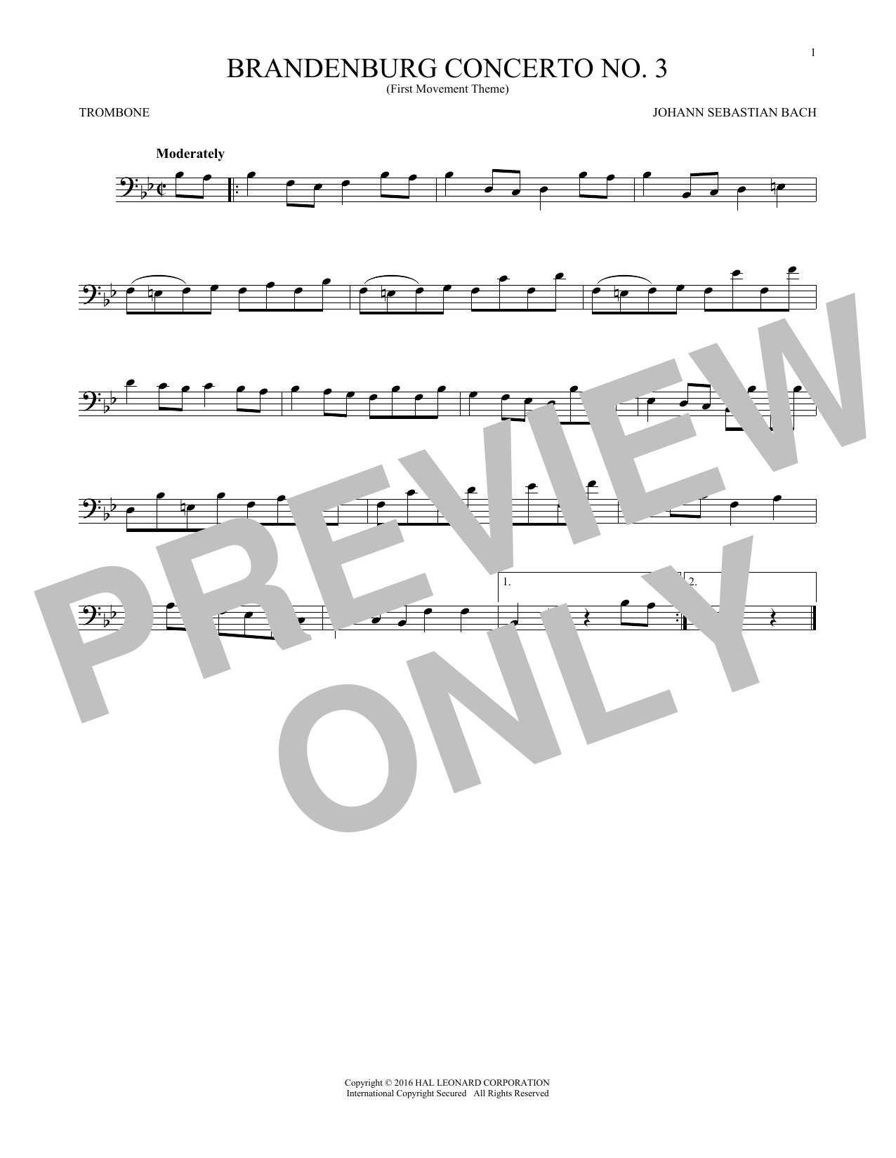 Download Johann Sebastian Bach Brandenburg Concerto No. 3 Sheet Music
