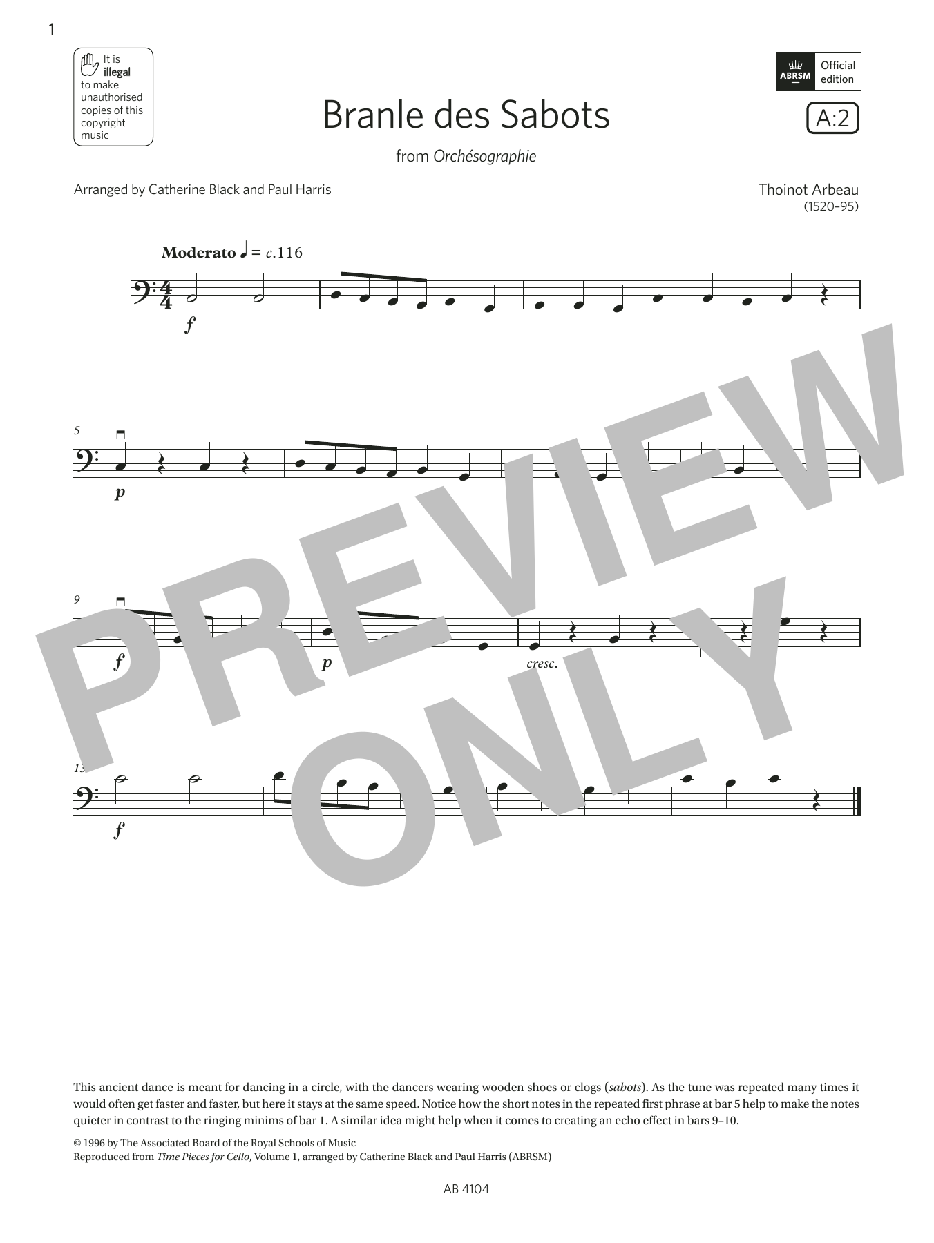 Download Arbeau Branle des Sabots (Grade 1, A2, from th Sheet Music