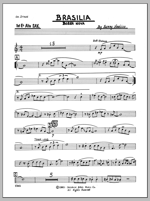 Download Sammy Nestico Brasilia - 1st Eb Alto Saxophone Sheet Music
