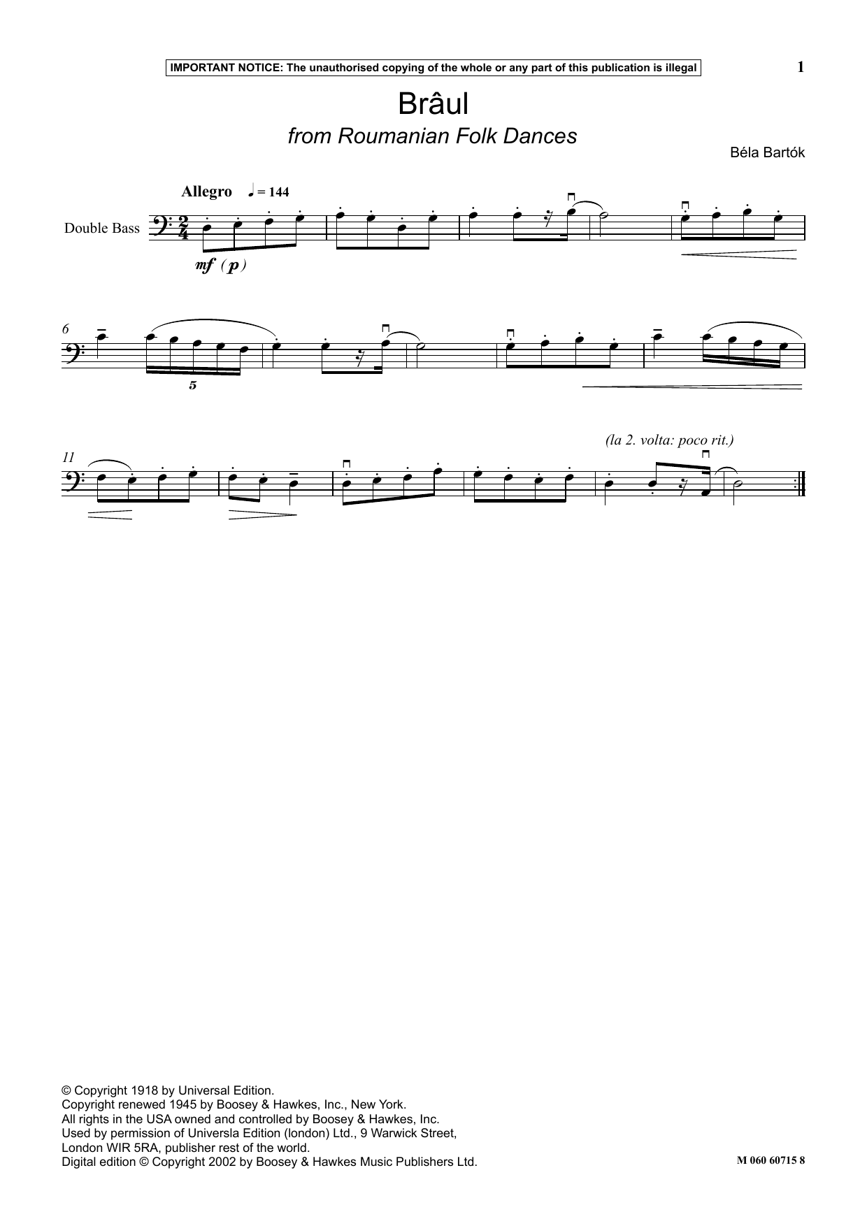 Download Béla Bartók Braul (from Roumanian Folk Dances) Sheet Music