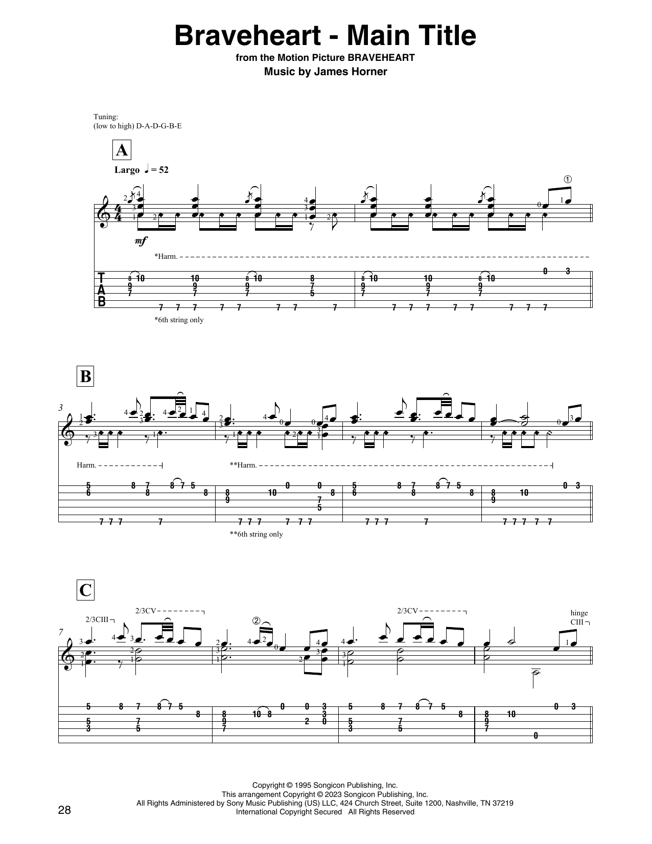 James Horner Braveheart - Main Title (arr. David Jaggs) sheet music notes printable PDF score
