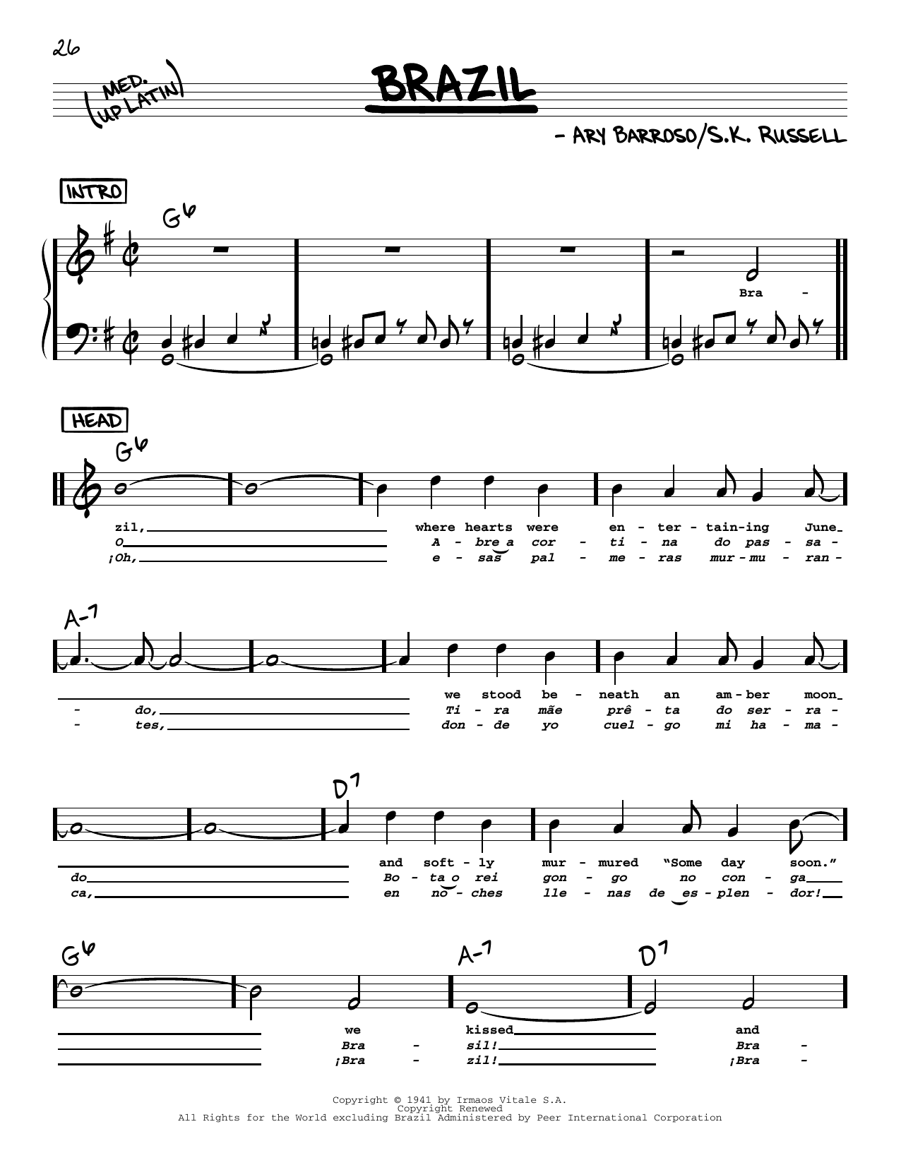 Download The Ritchie Family Brazil (High Voice) Sheet Music