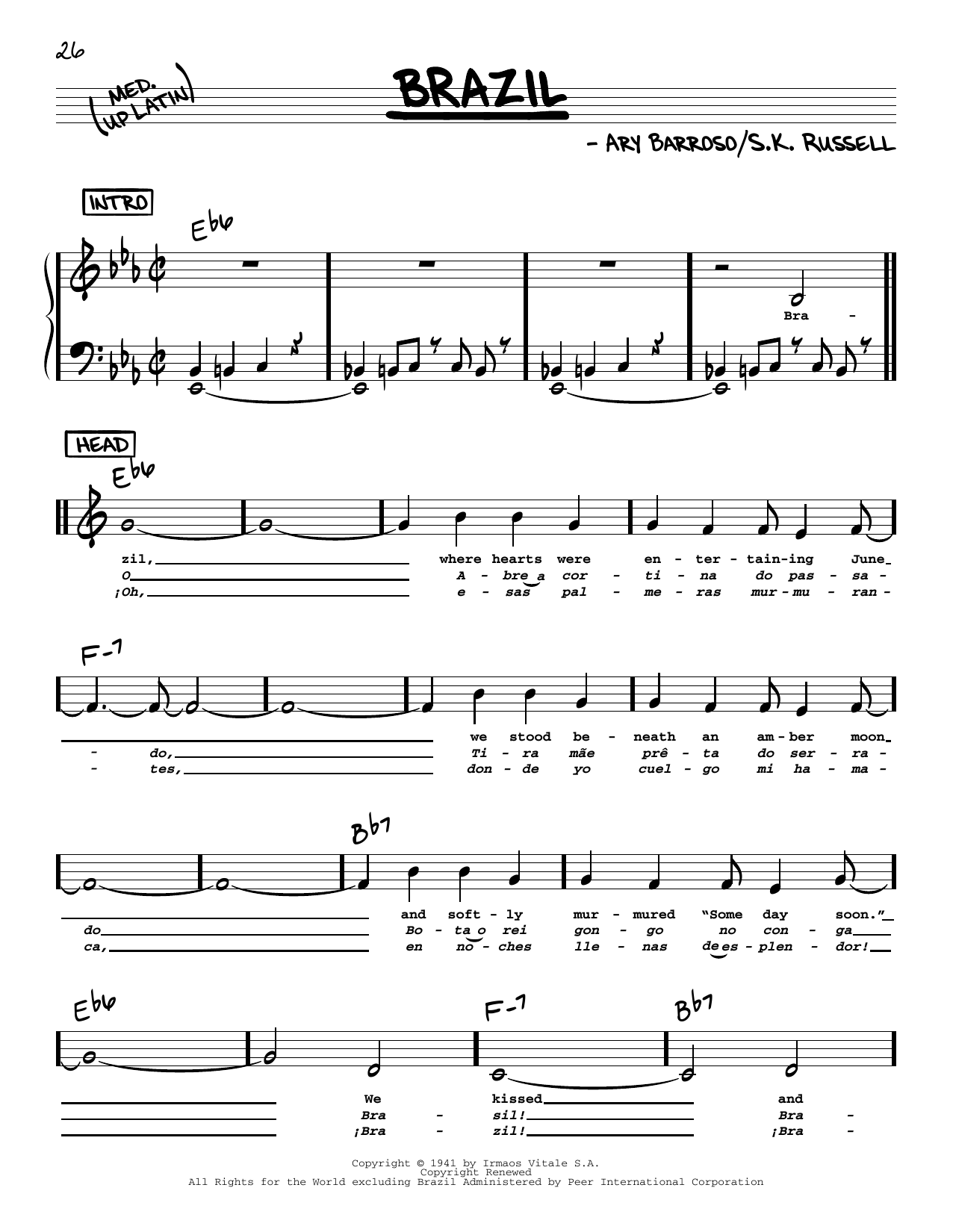 The Ritchie Family Brazil (Low Voice) sheet music notes printable PDF score