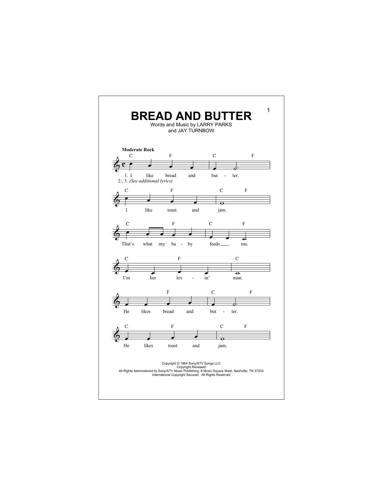 Download Newbeats Bread And Butter Sheet Music