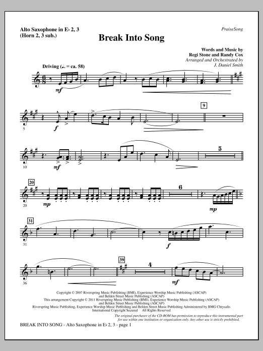 Download J. Daniel Smith Break Into Song - Alto Sax 2-3 (sub. Ho Sheet Music