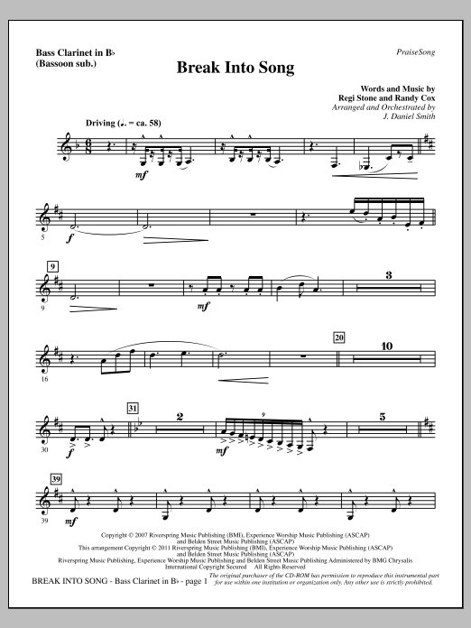 Download J. Daniel Smith Break Into Song - Bass Clarinet (sub. B Sheet Music