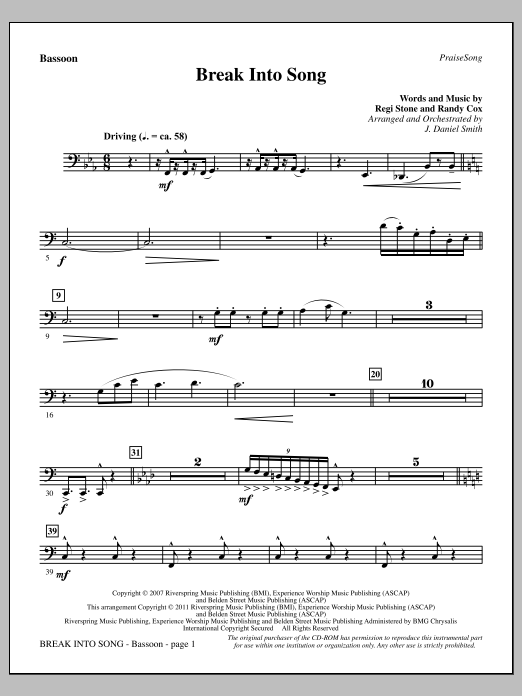 Download J. Daniel Smith Break Into Song - Bassoon Sheet Music