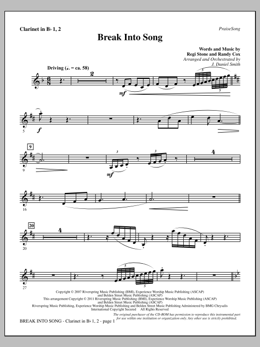 Download J. Daniel Smith Break Into Song - Bb Clarinet 1 & 2 Sheet Music