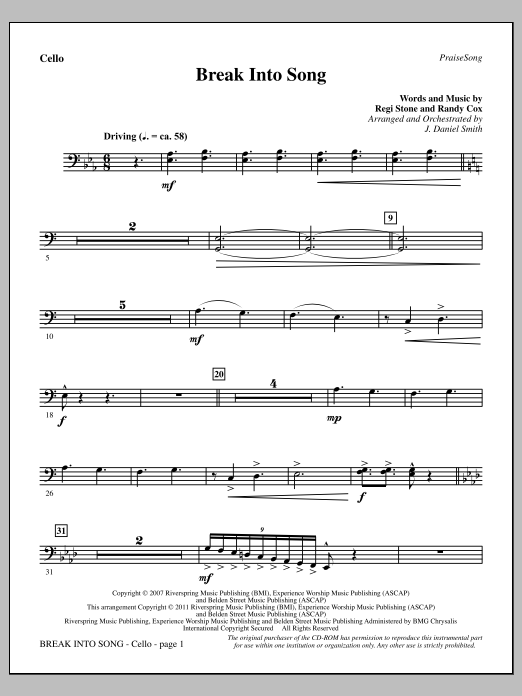 Download J. Daniel Smith Break Into Song - Cello Sheet Music