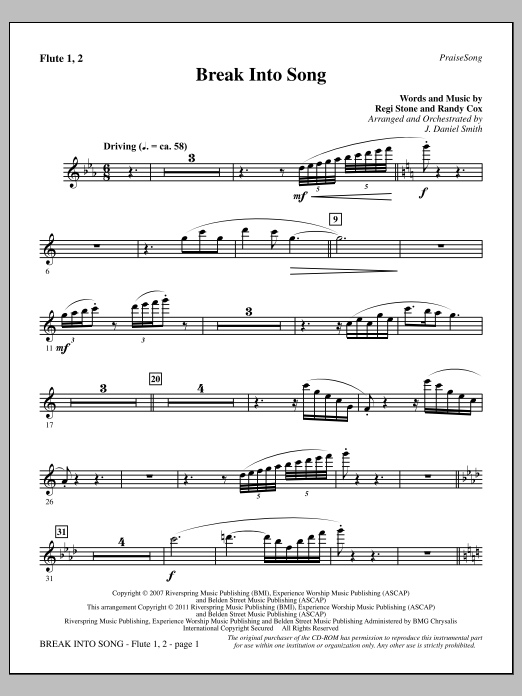 Download J. Daniel Smith Break Into Song - Flute 1 & 2 Sheet Music