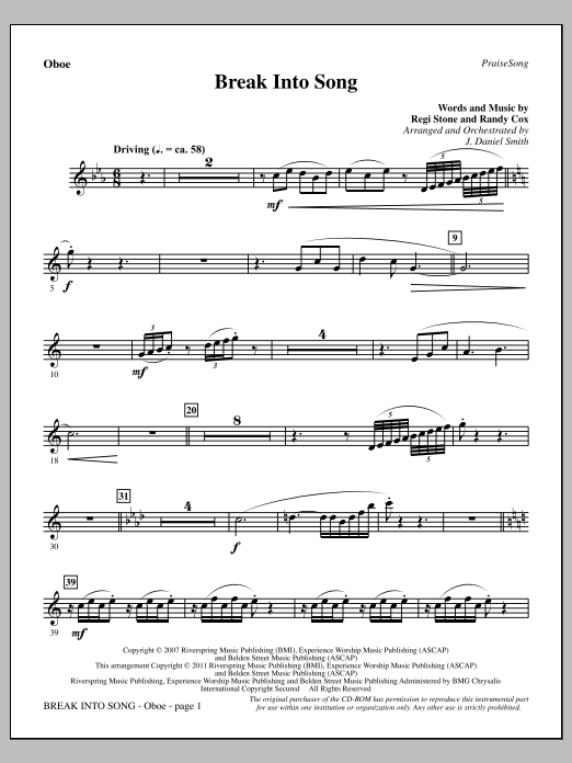 Download J. Daniel Smith Break Into Song - Oboe Sheet Music