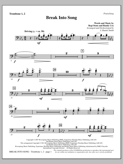Download J. Daniel Smith Break Into Song - Trombone 1 & 2 Sheet Music