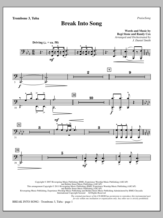 Download J. Daniel Smith Break Into Song - Trombone 3/Tuba Sheet Music