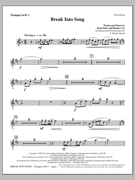 Download J. Daniel Smith Break Into Song - Trumpet 1 Sheet Music