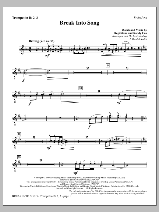 Download J. Daniel Smith Break Into Song - Trumpet 2 & 3 Sheet Music