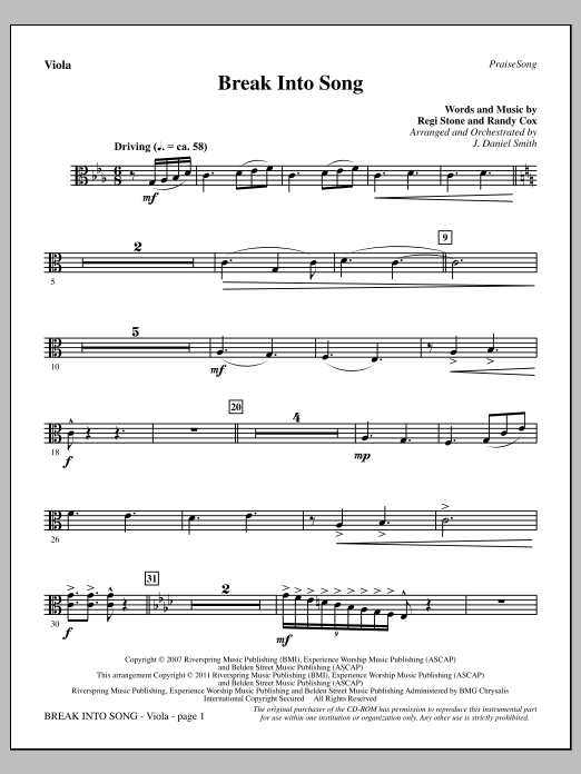 Download J. Daniel Smith Break Into Song - Viola Sheet Music