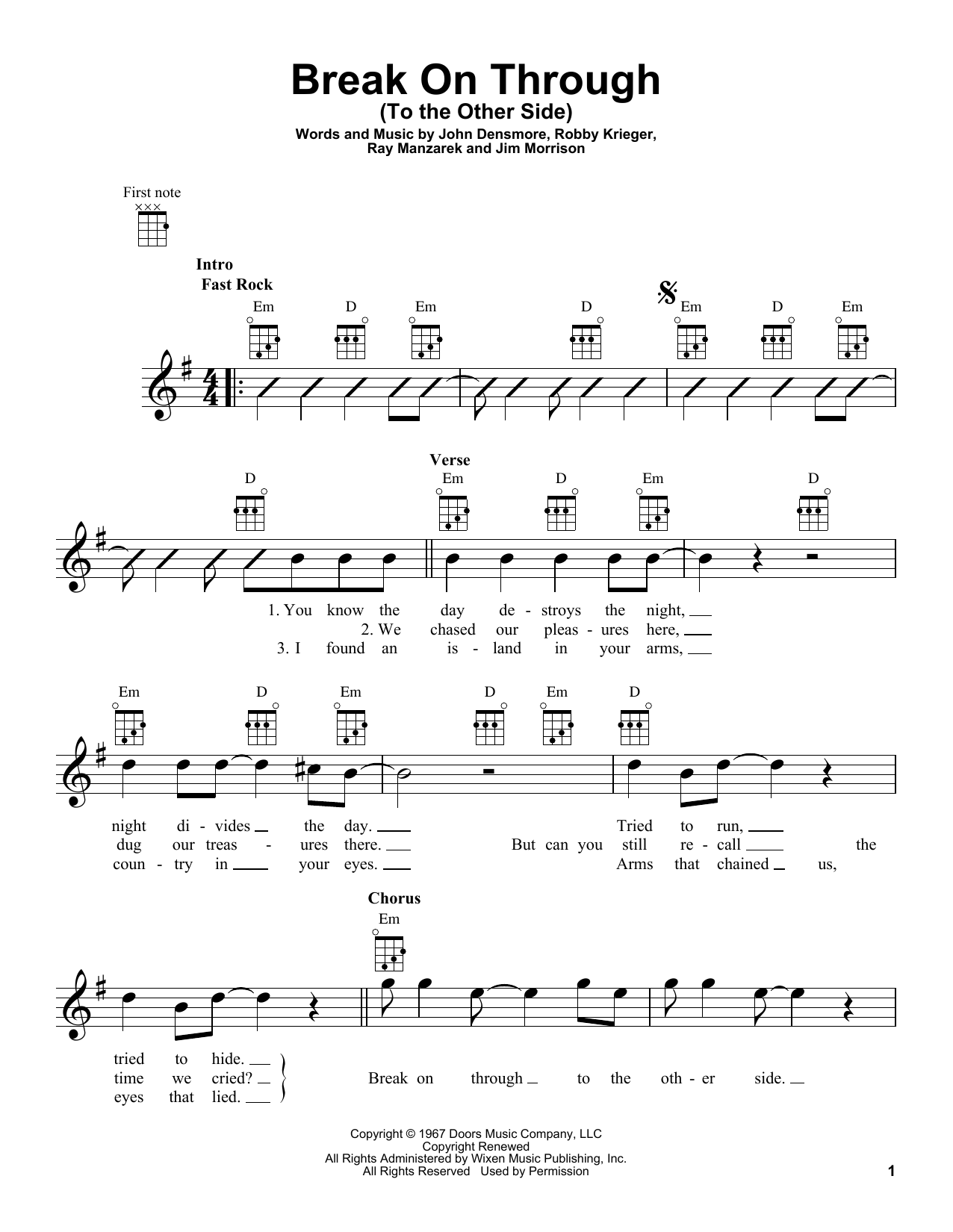 Download The Doors Break On Through (To The Other Side) Sheet Music