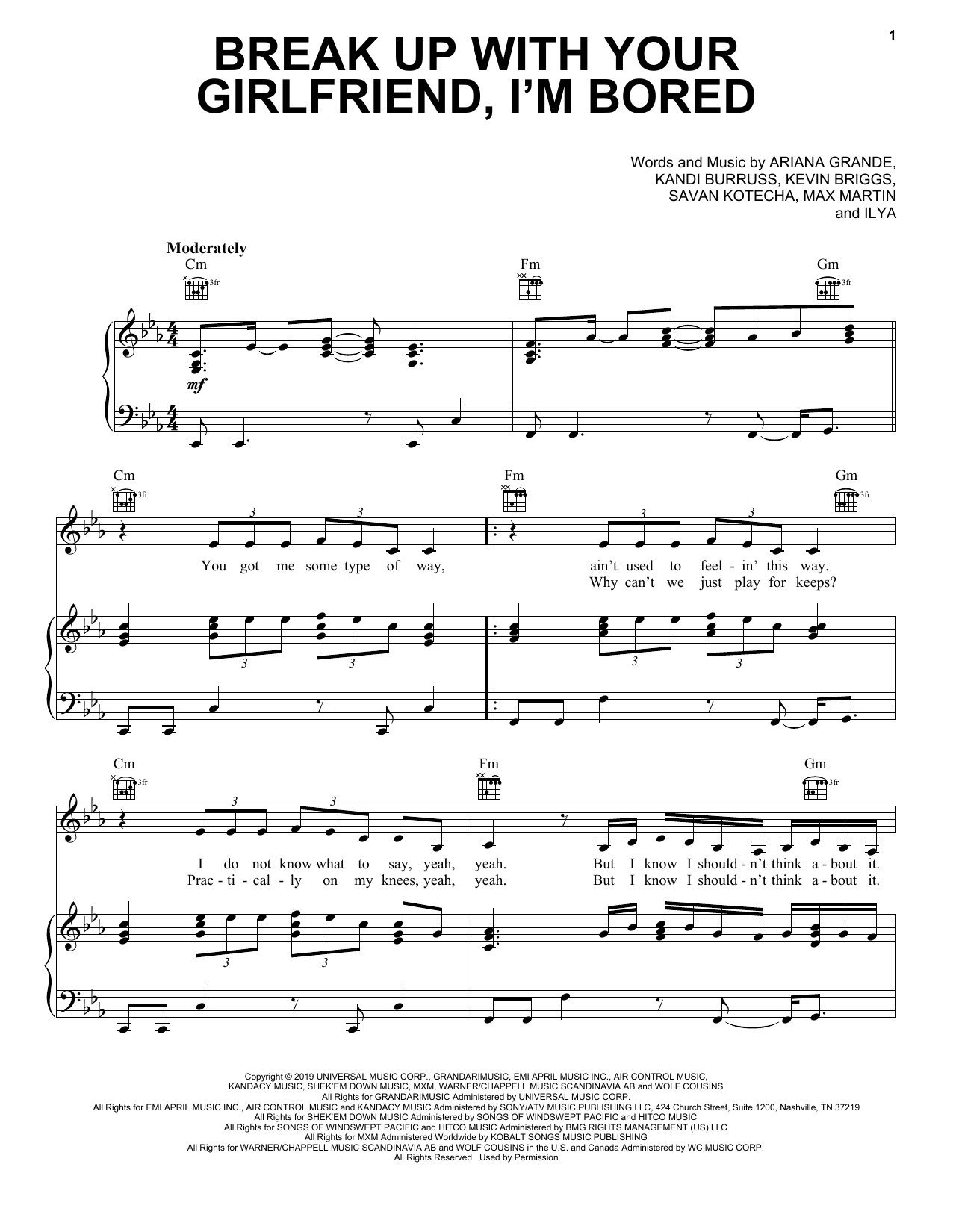 Download Ariana Grande break up with your girlfriend, i'm bore Sheet Music