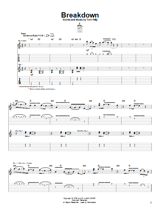 Download Tom Petty And The Heartbreakers Breakdown Sheet Music