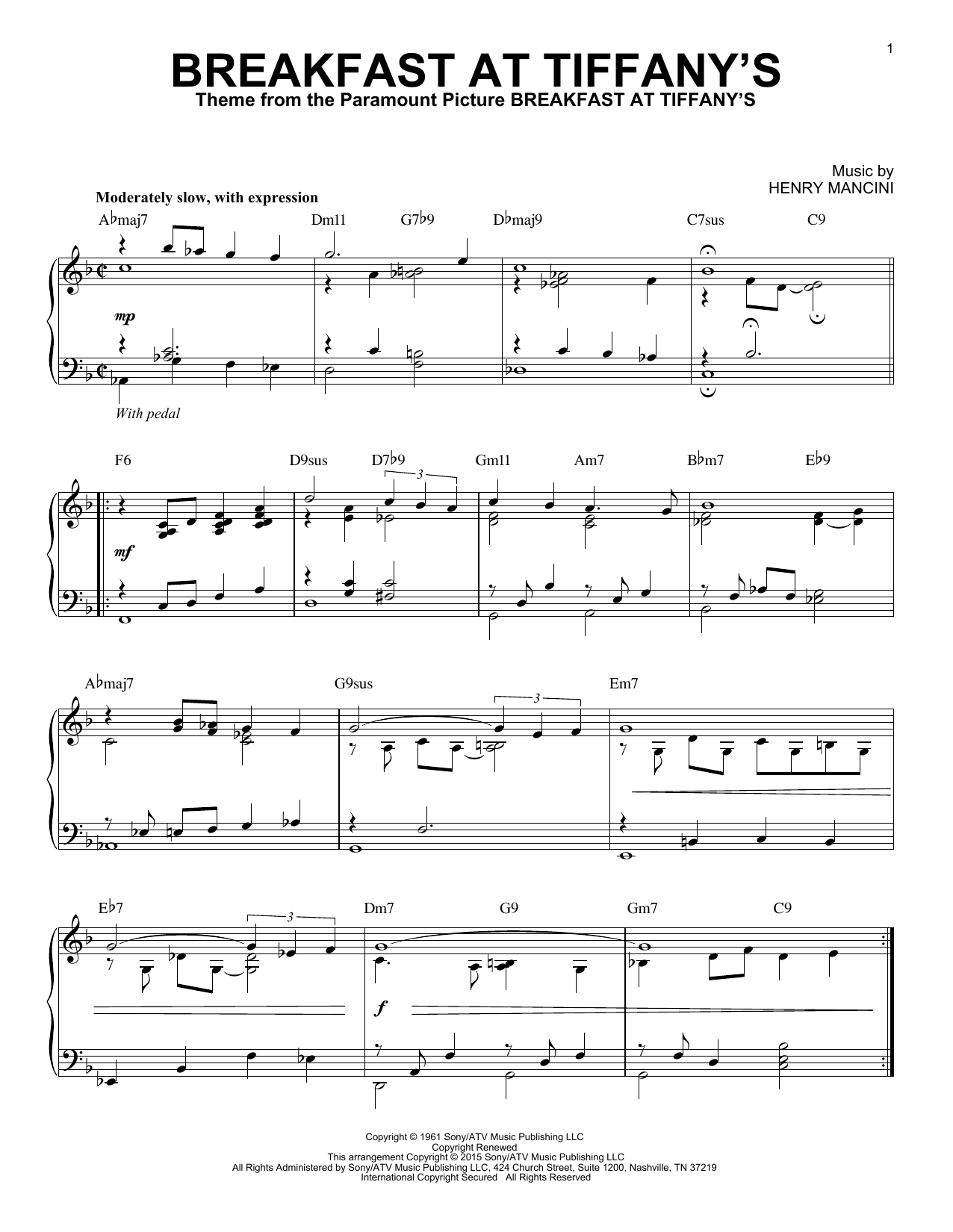 Download Henry Mancini Breakfast At Tiffany's [Jazz version] ( Sheet Music
