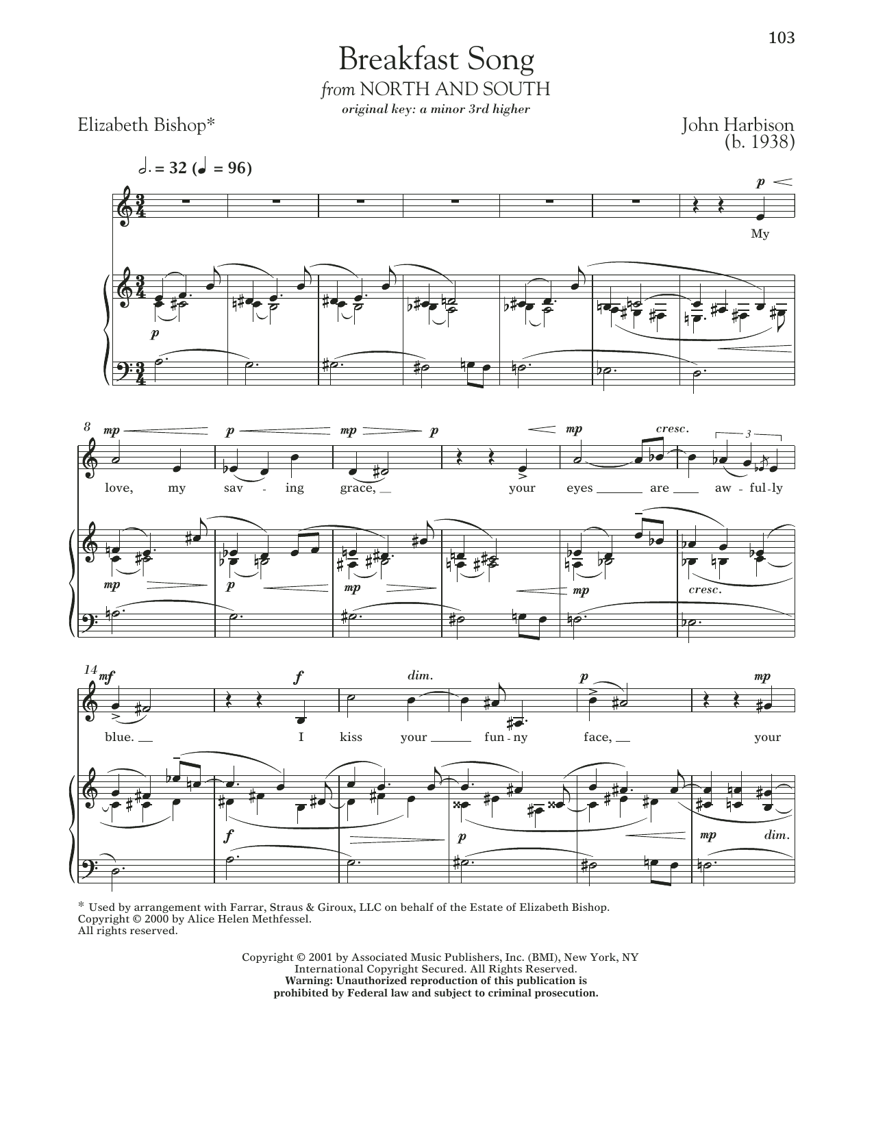 Download John Harbison Breakfast Song Sheet Music