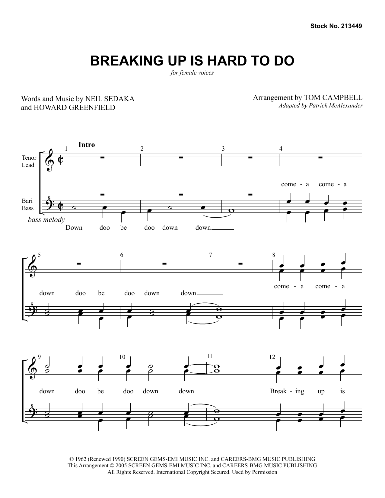 Download Neil Sedaka Breaking Up Is Hard To Do (arr. Tom Cam Sheet Music