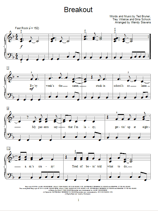Download Miley Cyrus Breakout Sheet Music