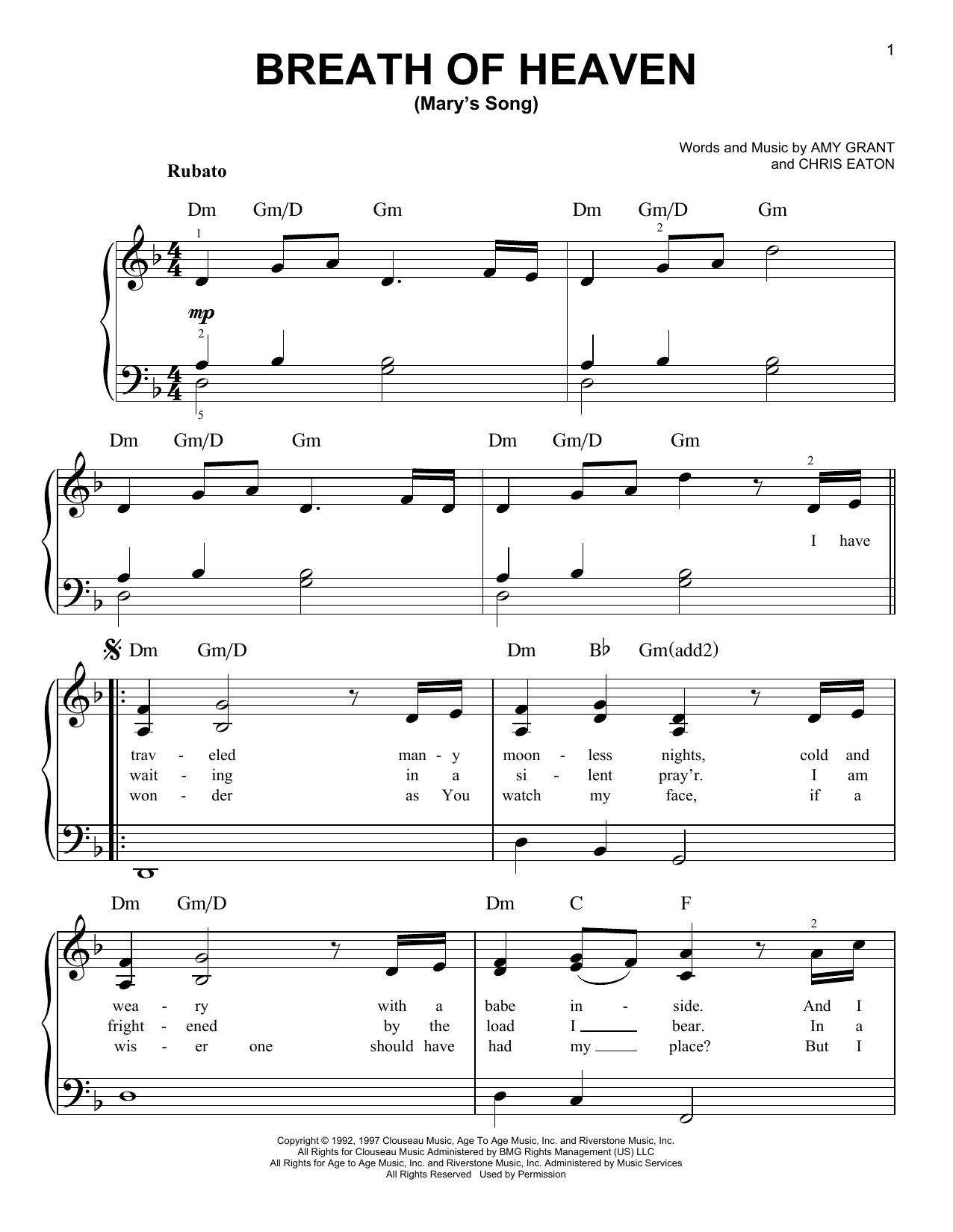 Download Amy Grant Breath Of Heaven (Mary's Song) Sheet Music