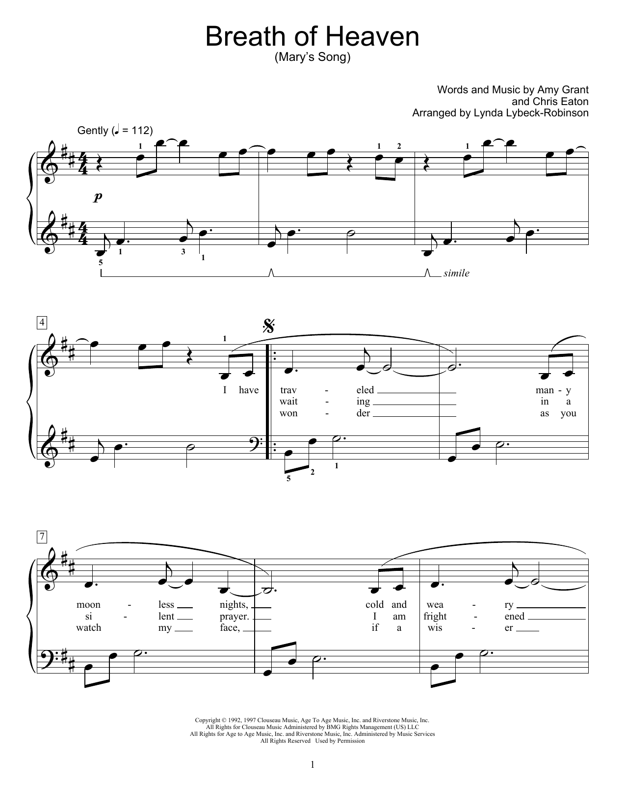 Download Amy Grant Breath Of Heaven (Mary's Song) (arr. Ly Sheet Music