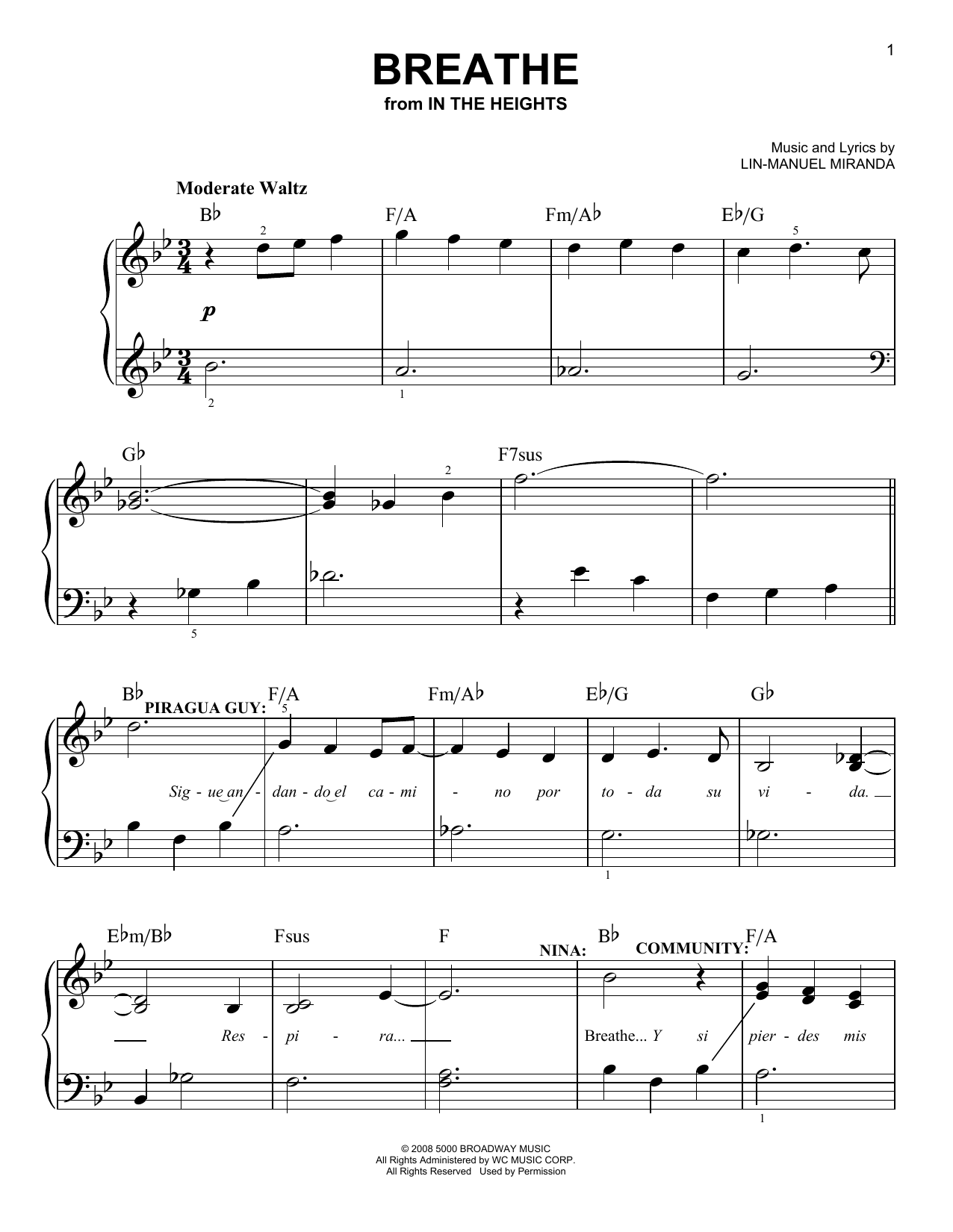 Download Lin-Manuel Miranda Breathe (from In The Heights) Sheet Music