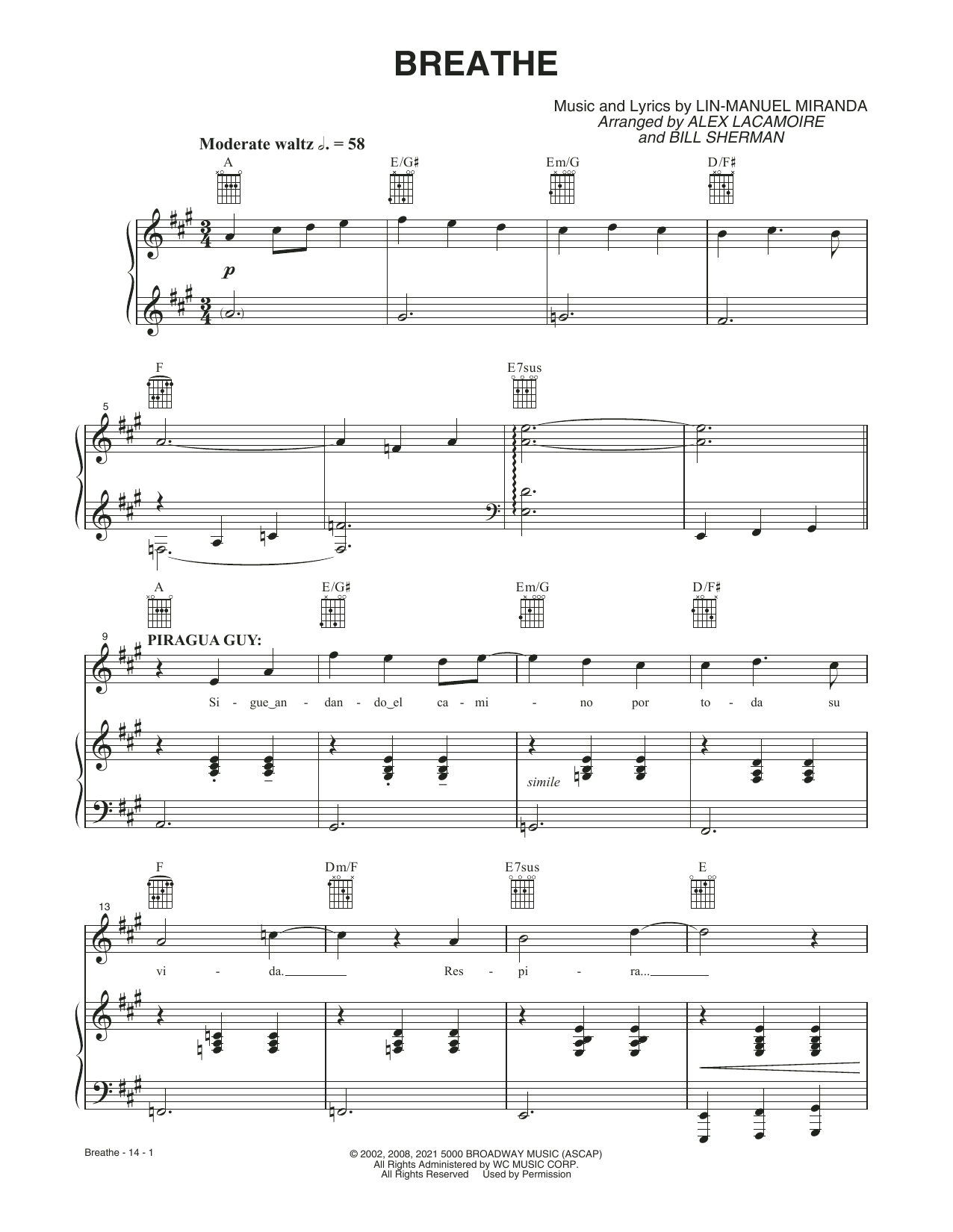 Download Lin-Manuel Miranda Breathe (from the Motion Picture In The Sheet Music