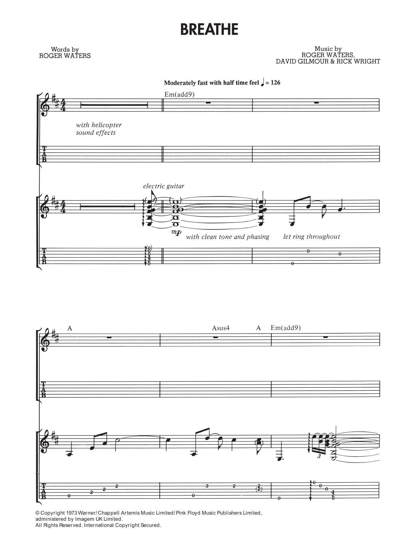 Download Pink Floyd Breathe (In The Air) Sheet Music