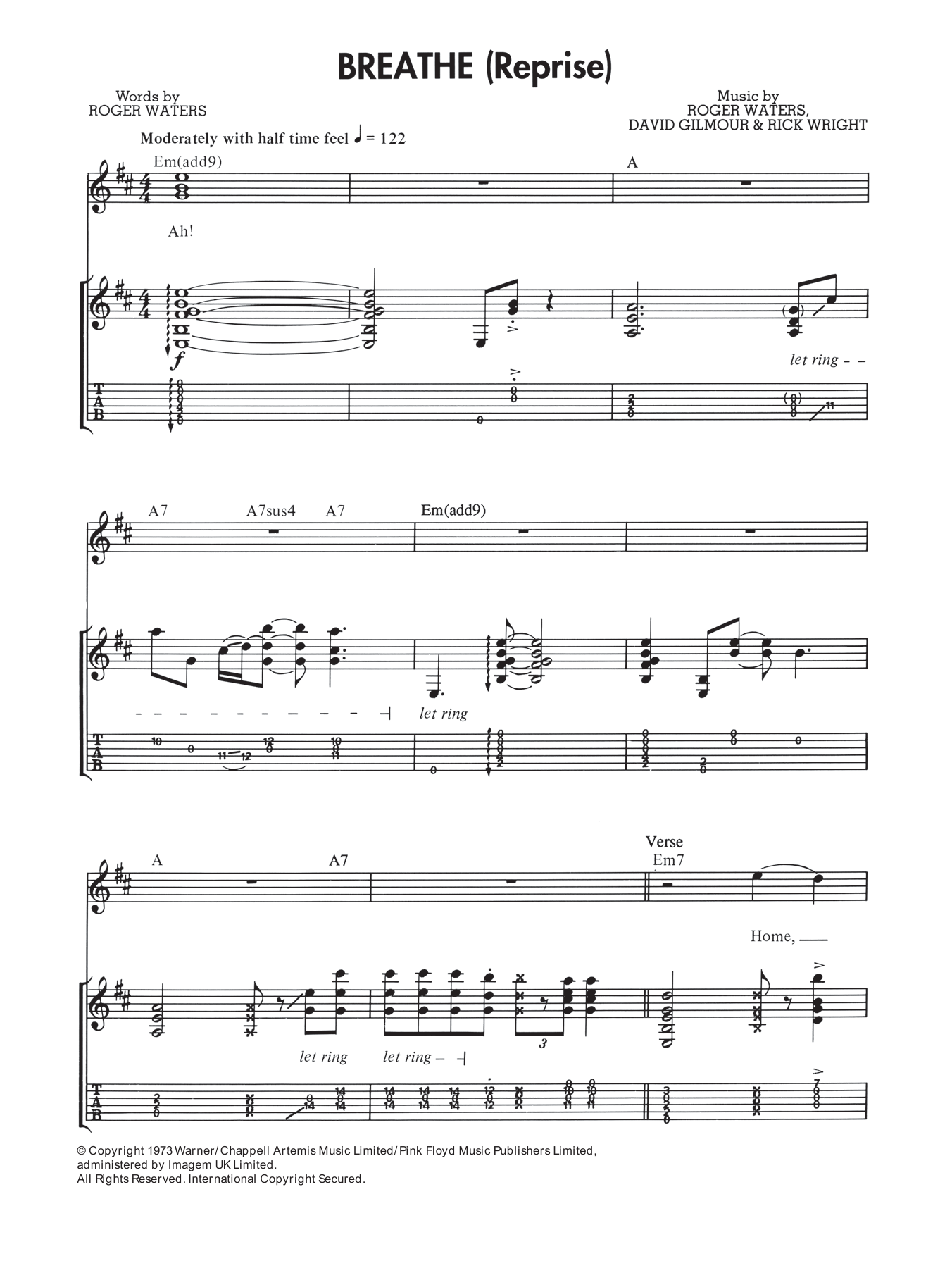 Download Pink Floyd Breathe (In The Air) (Reprise) Sheet Music