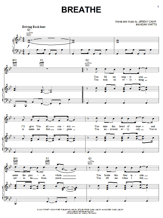 Jeremy Camp Breathe sheet music notes printable PDF score