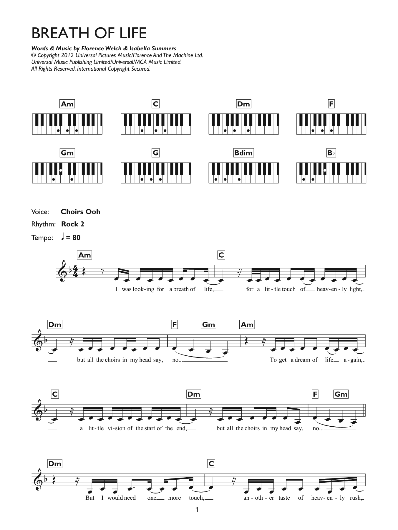 Download Florence And The Machine Breathe Of Life Sheet Music
