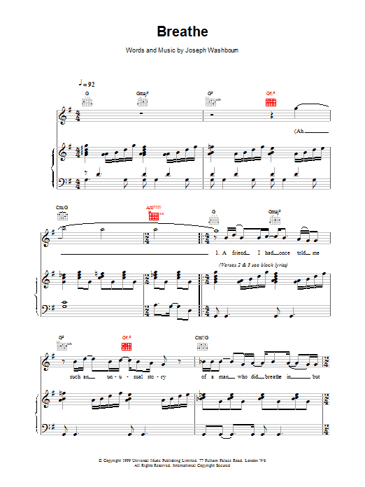 Toploader Breathe sheet music notes printable PDF score