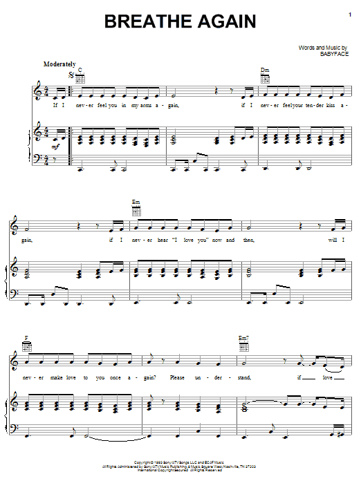 Toni Braxton Breathe Again sheet music notes printable PDF score