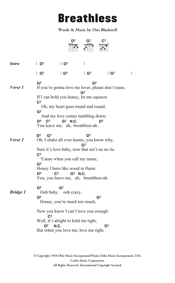 Download Jerry Lee Lewis Breathless Sheet Music