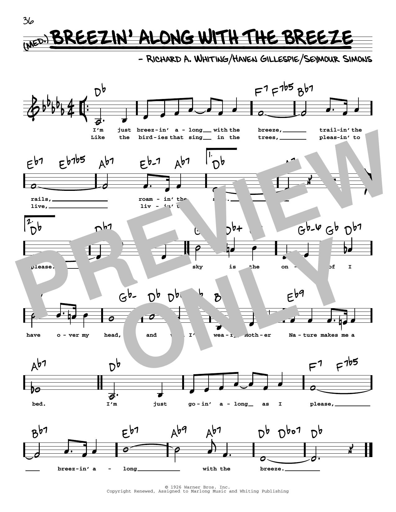 Haven Gillespie Breezin' Along With The Breeze (Low Voice) sheet music notes printable PDF score