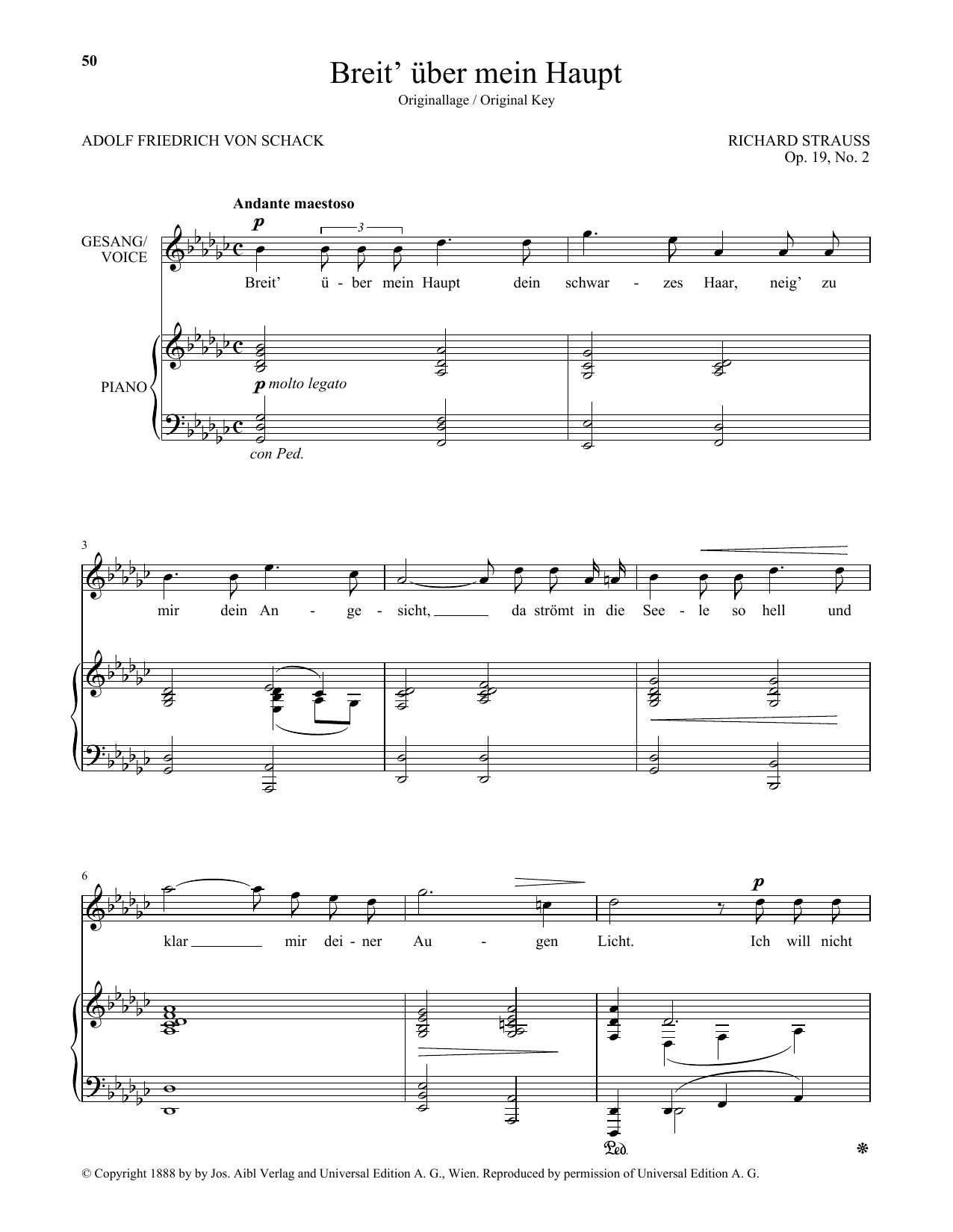 Download Richard Strauss Breit' Uber Mein Haupt (High Voice) Sheet Music