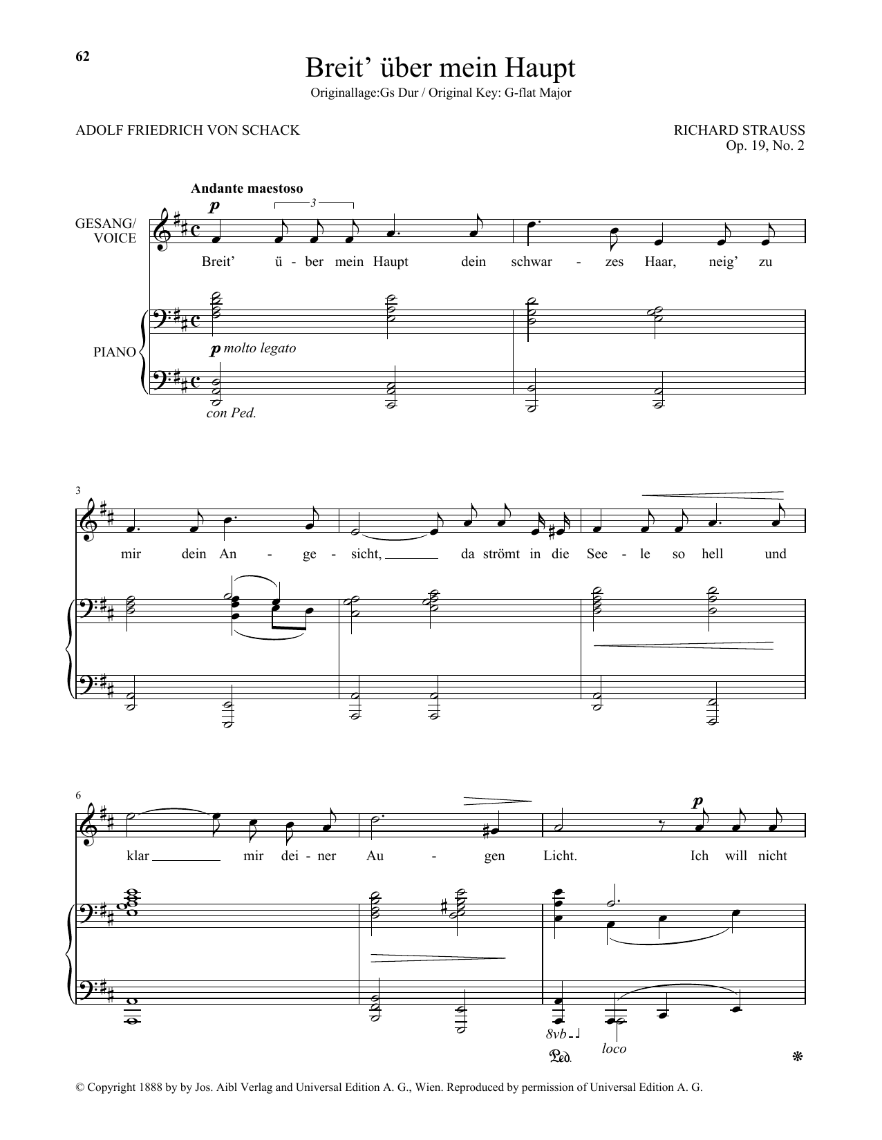 Download Richard Strauss Breit' Uber Mein Haupt (Low Voice) Sheet Music