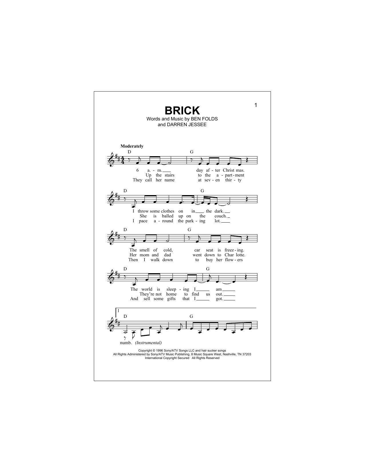 Download Ben Folds Five Brick Sheet Music