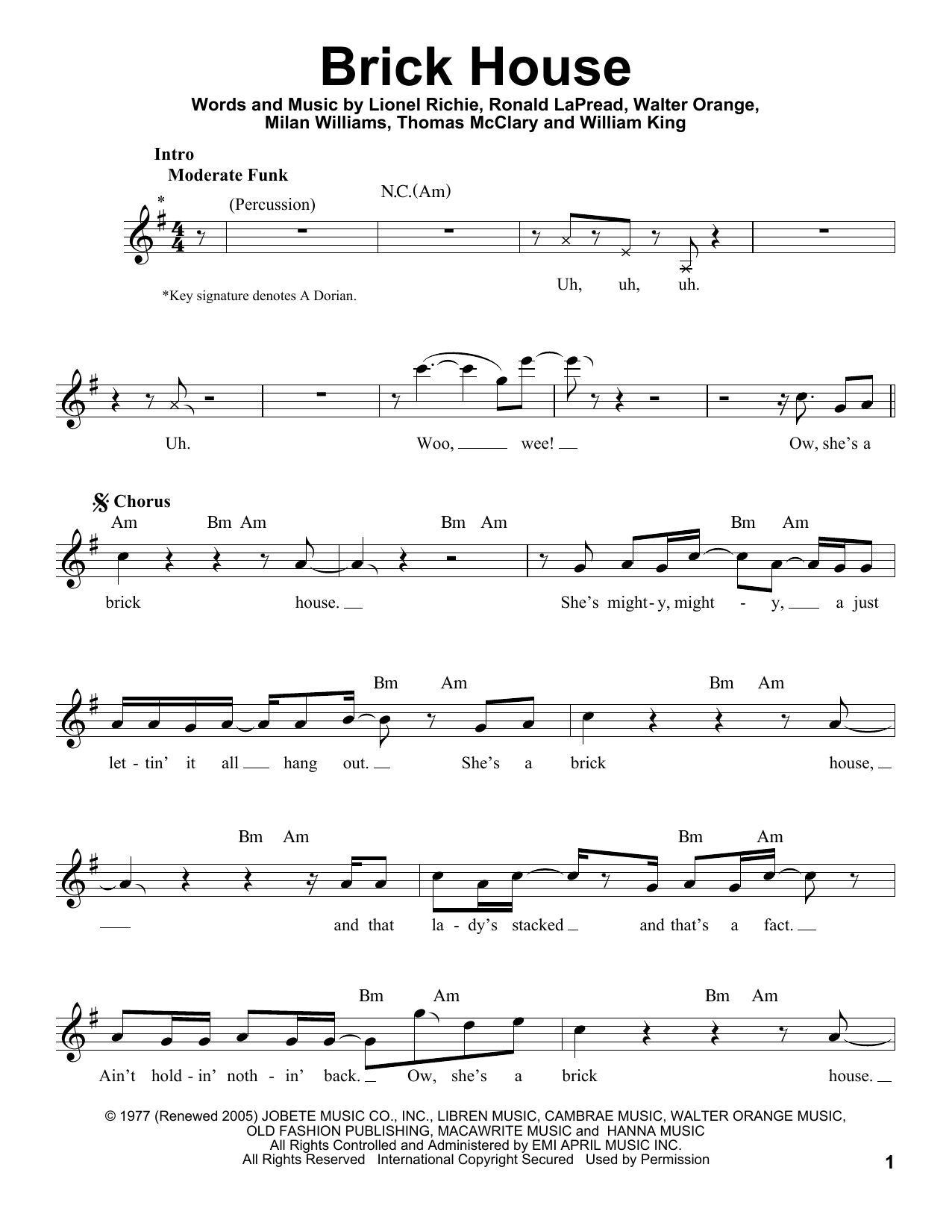 Download Commodores Brick House Sheet Music
