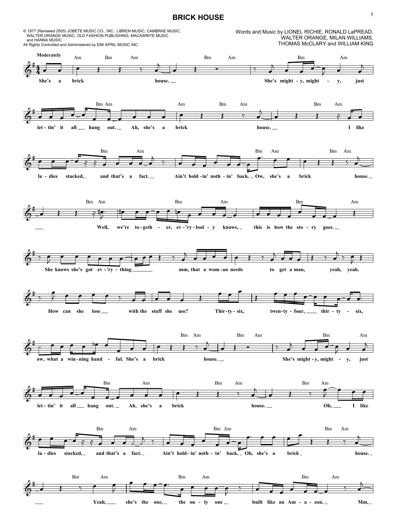 Download Commodores Brick House Sheet Music