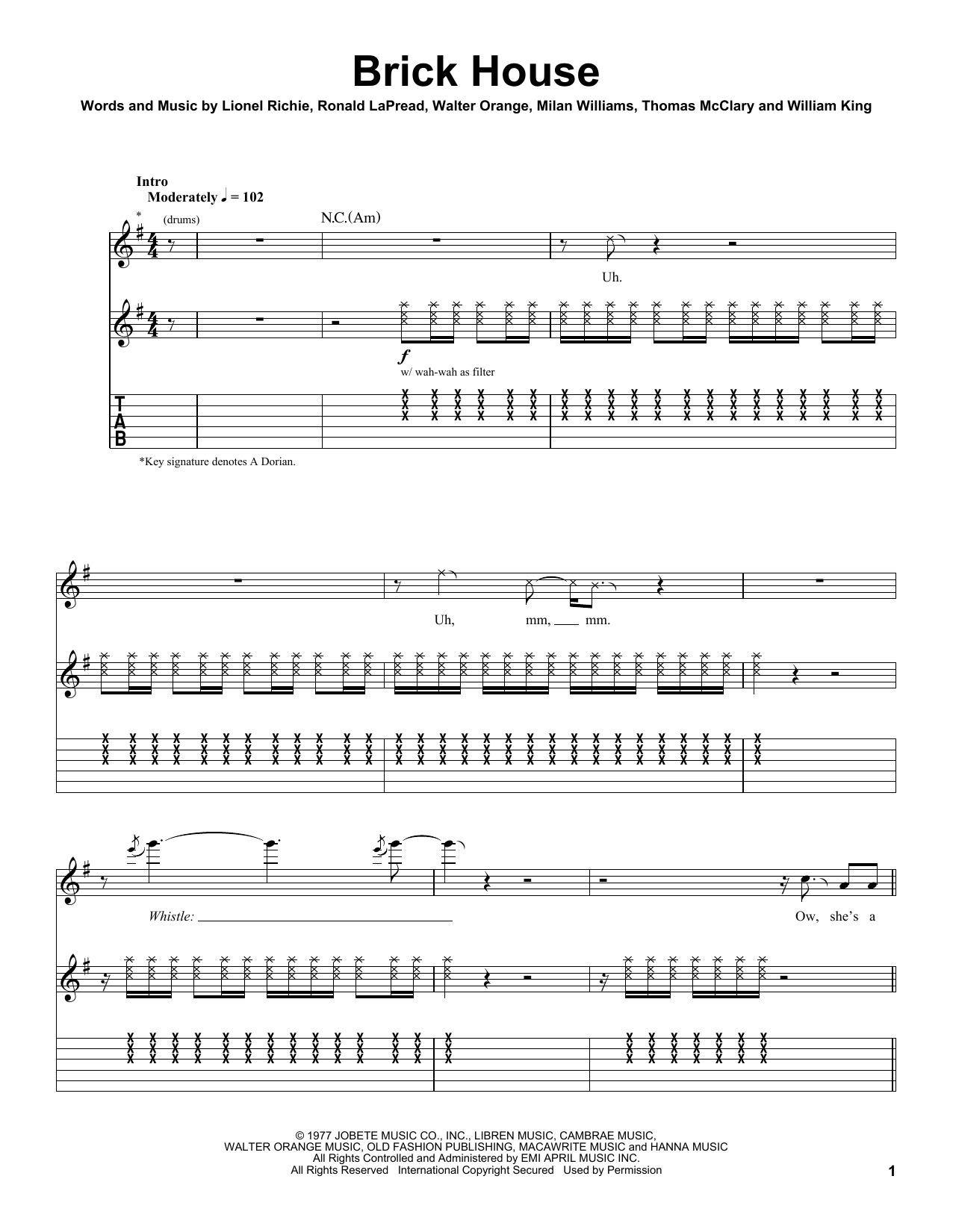 Download The Commodores Brick House Sheet Music